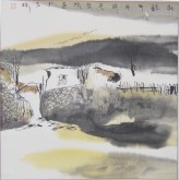 张哲珠(中国美协)国画山水画 斗方《秋韵3》