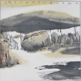 张哲珠(中国美协)国画山水画 斗方《秋韵》