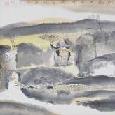 张哲珠(中国美协)国画山水画 斗方《秋韵5》