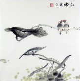 （已售）石泉 国画花鸟画小品 小尺寸34 荷叶雀鸟