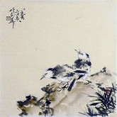 （已售）李大庆（中国美协会员）国画花鸟画 精品小尺寸 双雀鸟