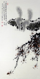 （已售）薛大庸（一级美术师）国画动物松鼠画 三尺竖幅《千寻绝壁欲摩空》