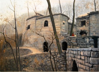 （已售）张立志 布面油画 创作作品60*80cm 村外 风景画 村庄