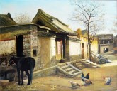 （已售）张立志 布面油画 创作作品150*120cm 毛驴 风景画 村庄