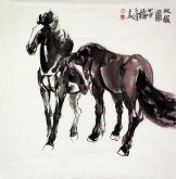 （已售）杨子健（中国美协会员、河南美协理事） 国画动物画《双骏图》四尺斗方双骏马