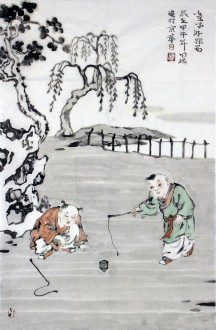 （已售）田娟（中国美协会员）国画人物画《童子游乐图》四尺三开