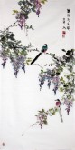 （已售）白洋 国画写意花鸟 三尺竖幅《双鹊鸣春图》紫藤