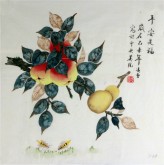 （已售）凌雪（中央美院）国画三尺斗方 写意工笔花鸟画 苹果《平安是福》3-20