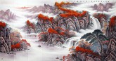 （已售）华卧石 国画山水画 大八尺《舟行十里画屏上 身在四山红雨中》