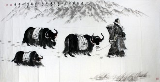 刘文清（中国美协会员、浙江传媒大学教授）四尺横幅 国画人物画《春到藏南》