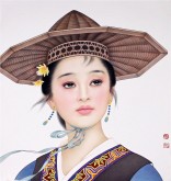 （已售）张元明 国画工笔人物画 《女子》小品34*37