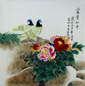 （已售）凌雪 四尺斗方 国画花鸟画《富贵和平》8-32