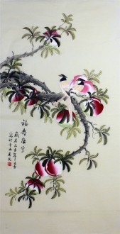 （已售）凌雪 四尺竖幅 国画工笔花鸟画《福寿康宁》11－10