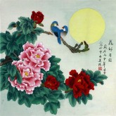 （已售）凌雪 四尺斗方 国画花鸟画《花好月圆》工笔牡丹2－5