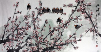 魏怀亮（中国美协理事、湖南美协副主席）四尺横幅 国画花鸟画《报春图》