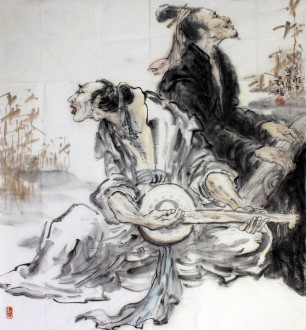 刘珺（中国美协会员）六尺斗 国画人物画《小雅》90*80cm