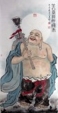 （已售）刁立（中美协会员）国画人物 四尺竖幅《笑口常开独往来》