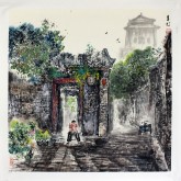（已售 ）李尤（北京美协）国画山水风景画 四尺斗方《胡同》北京胡同