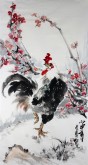 （已售）石云轩 国画写意花鸟画 三尺竖幅《大吉大利》红梅花公鸡5－8