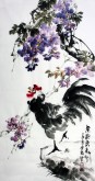 （已售）石云轩（广西美协） 三尺竖幅《紫气东来》紫藤 公鸡15－4