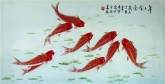 （已售）凌雪 三尺横幅 国画工笔鲤鱼《年年有余》九鱼图18－14