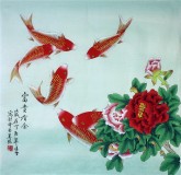 （已售）凌雪 四尺斗方 国画工笔牡丹鲤鱼《富贵有余》18－11