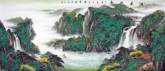 黄胜荣 国画聚宝盆山水画 小八尺横幅 2.4米《源远流长》