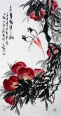 （已售）石云轩 国画写意花鸟画 三尺竖幅《三千年结实之桃》寿桃 寿带鸟7－7