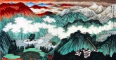 （已售）许永华 四尺横幅 国画重彩山水画《云水之间》