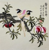 （已售）凌雪 三尺斗方 国画写意花鸟画《馨香长寿》9-16寿桃
