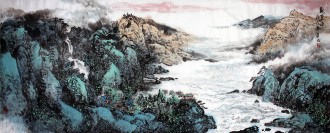 李尤（北京美协）国画山水画 小六尺横幅《观苍海》