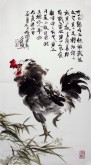 （已售）石云轩 国画写意花鸟画 三尺竖幅《鸡有五德》公鸡12－2