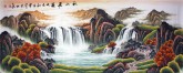 （预定）墨宇（周卡）国画聚宝盆山水画 小六尺横幅《秋山飞瀑》1.8米