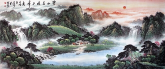 （预定）墨宇（周卡）国画聚宝盆山水画 小八尺横幅 2.4米《碧水春晓千峰秀》