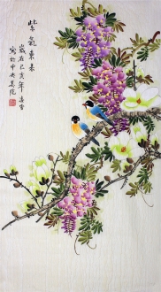 （已售）凌雪 三尺竖幅 国画花鸟画《紫气东来》紫藤2－18